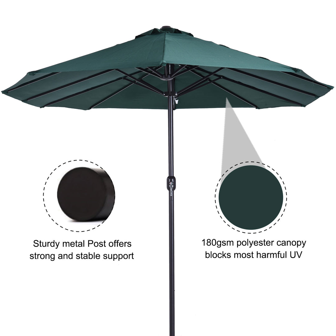 Outsunny Waterproof 4.6m Garden Parasol Double-Sided Sun Umbrella Patio Market Shelter Canopy Shade Outdoor Green | Aosom UK