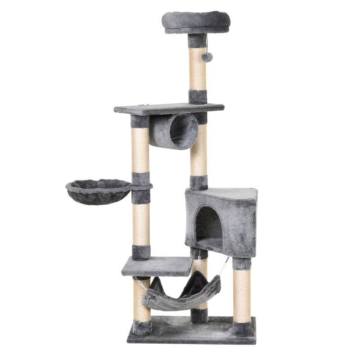 PawHut Cat Tree Condo Tower, Multi-level Activity Stand for Kittens, 150CM Height with Toys & Scratching Posts | Aosom UK