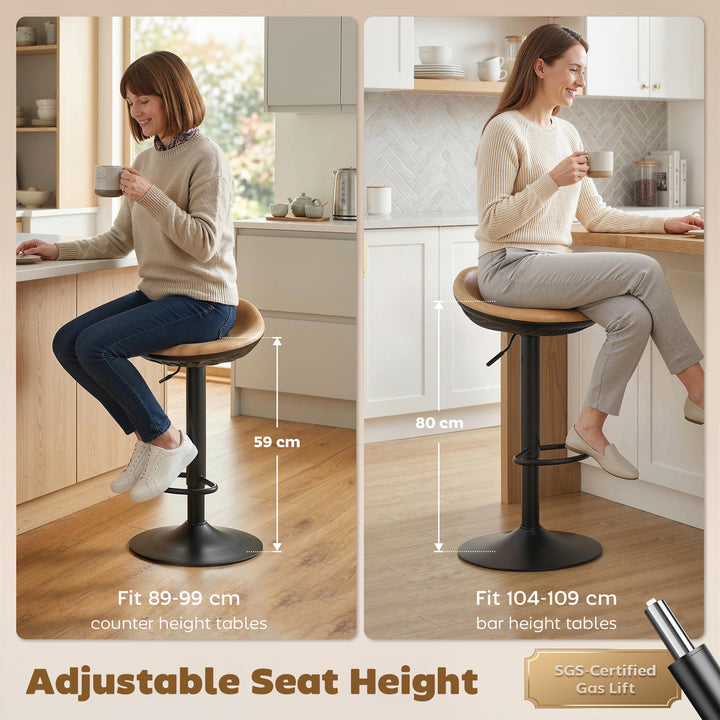 Set of 2 Barstools PU Leather Kitchen Stools with Saddle Seat Height A