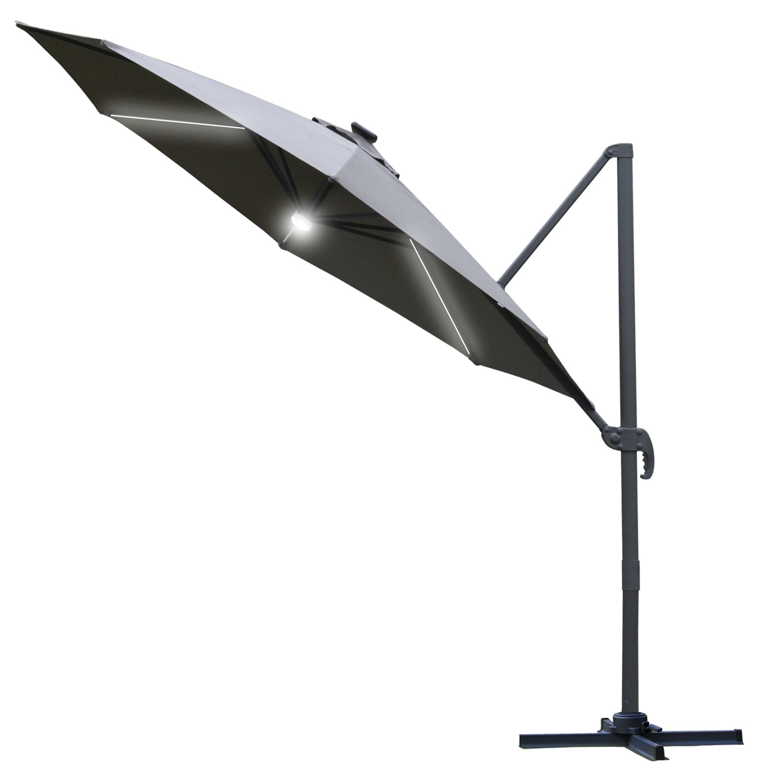 3(m) LED Cantilever Parasol Outdoor Sun Umbrella w/ Base Solar Lights Grey