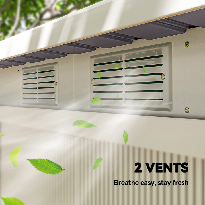 Corrugated Garden Metal Storage Shed Outdoor Equipment Tool Box with Kit Ventilation Doors 9x 4FT Light Grey