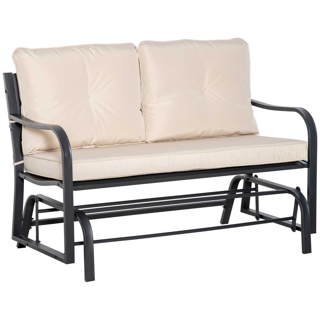 2-Person Outdoor Loveseat Glider Bench Rocking Chair for Patio, Garden, Yard, Porch with Armrest and Cushions, Khaki