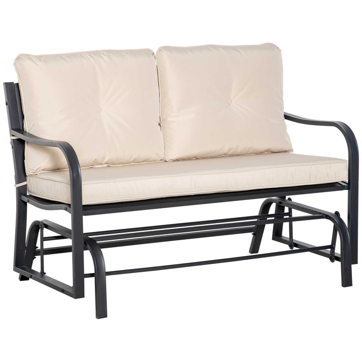 2-Person Outdoor Loveseat Glider Bench Rocking Chair for Patio, Garden, Yard, Porch with Armrest and Cushions, Khaki