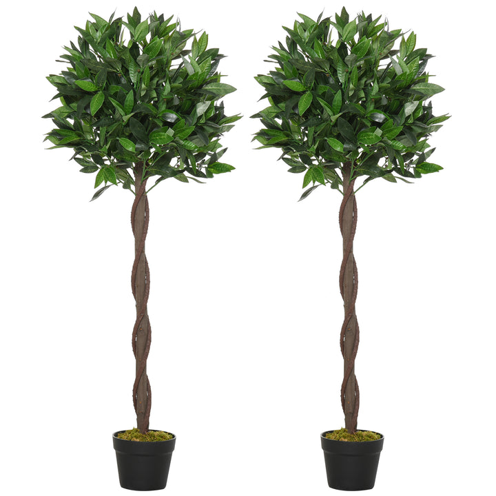 Outsunny Artificial Topiary Bay Laurel Ball Trees, Set of 2, Decorative Plant with Nursery Pot, for Indoor Outdoor Use, 120cm | Aosom UK