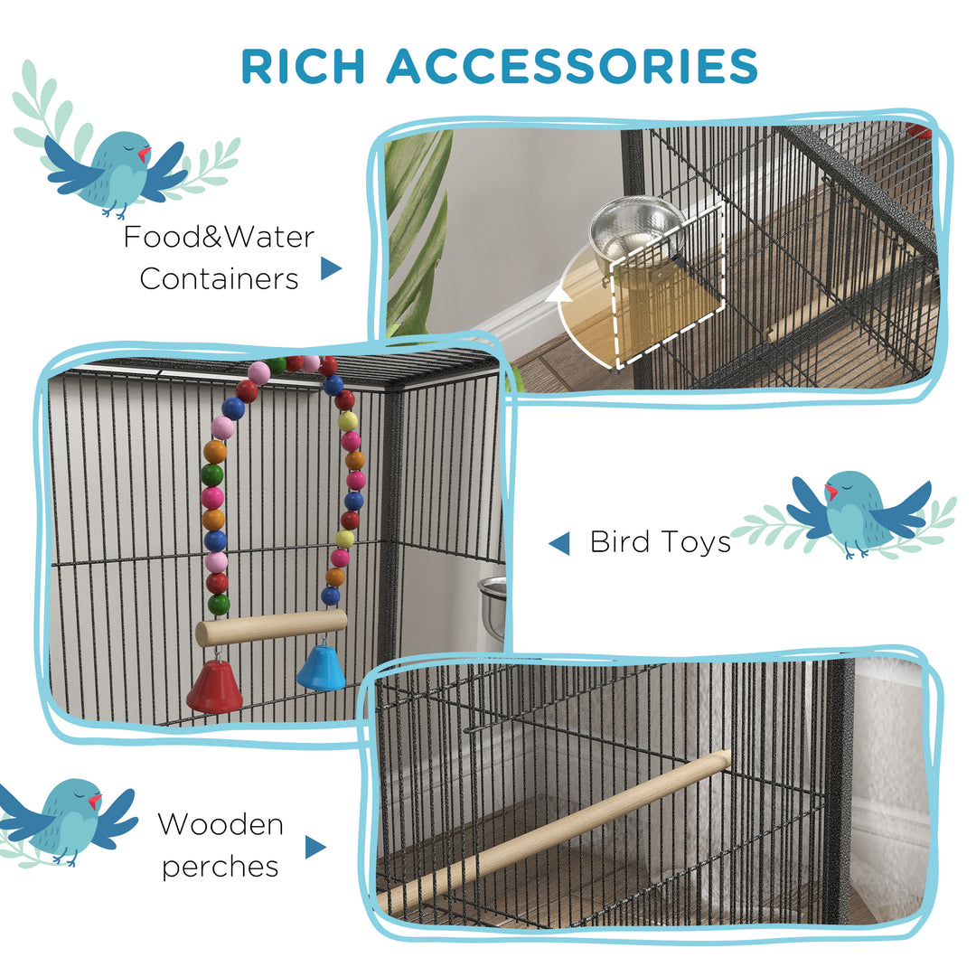 PawHut Bird Cage, Budgie Cage, with Rolling Stand, for Small Birds - Grey | Aosom UK