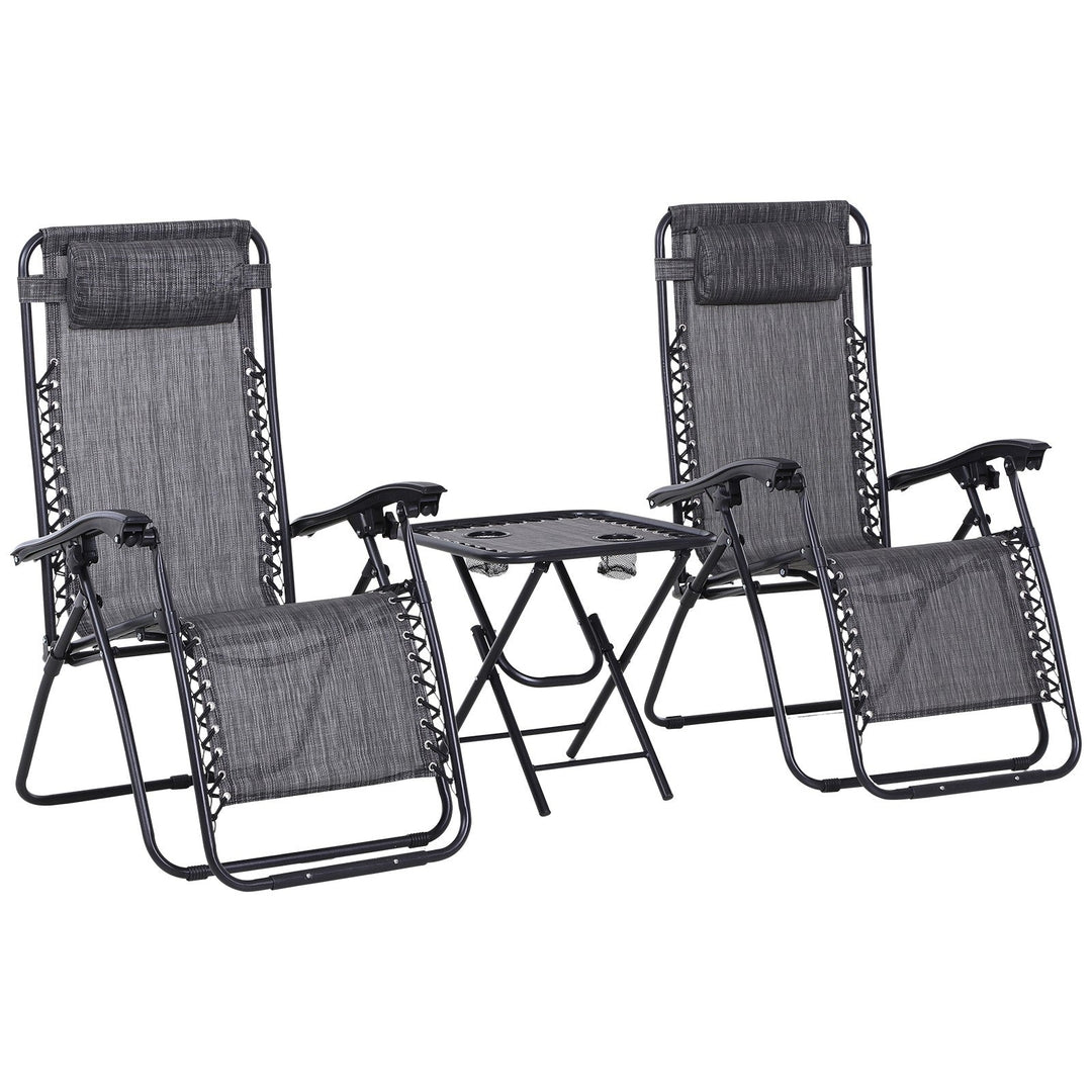 MCL 3pcs Folding Zero Gravity Chairs Sun Lounger Table Set w/ Cup Holders Reclining Garden Yard Pool