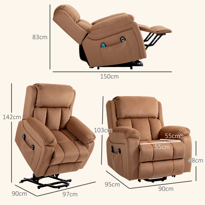 HOMCOM Power Lift Riser and Recliner Chair with Vibration Massage, Heat, Side Pocket, Brown