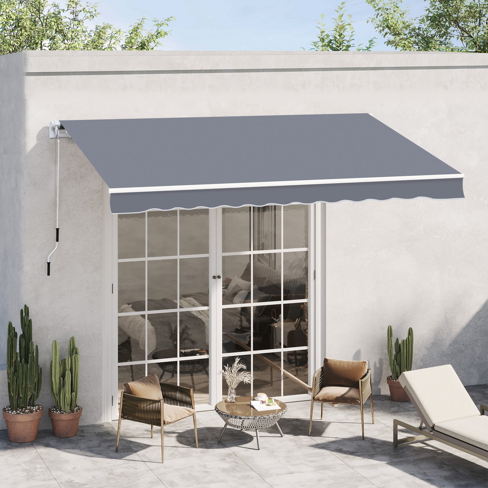 Manual Retractable Awning, size (4m x3m)-Grey