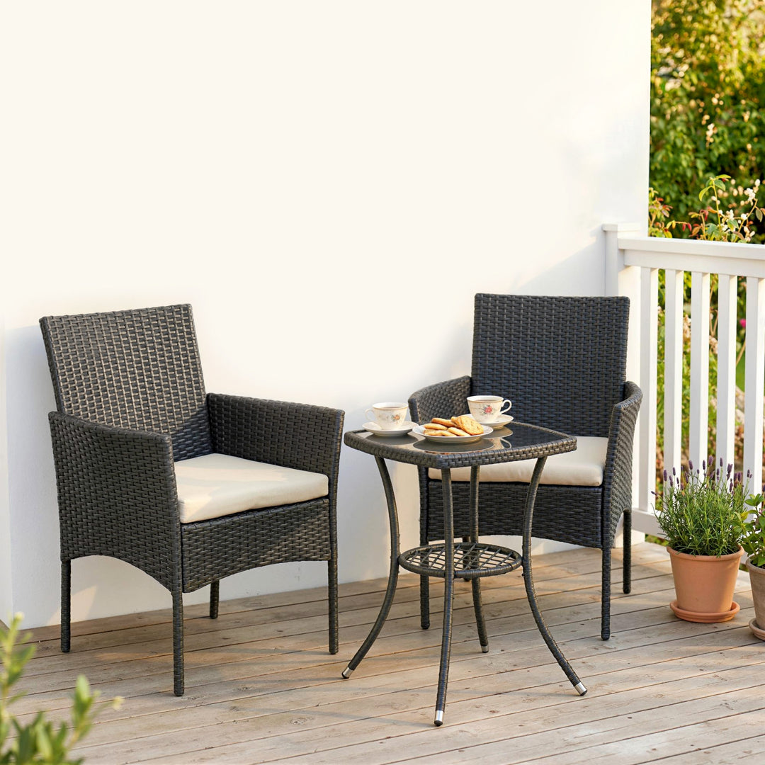 3 Piece Rattan Bistro Set, PE Wicker Garden Furniture Conversation Set