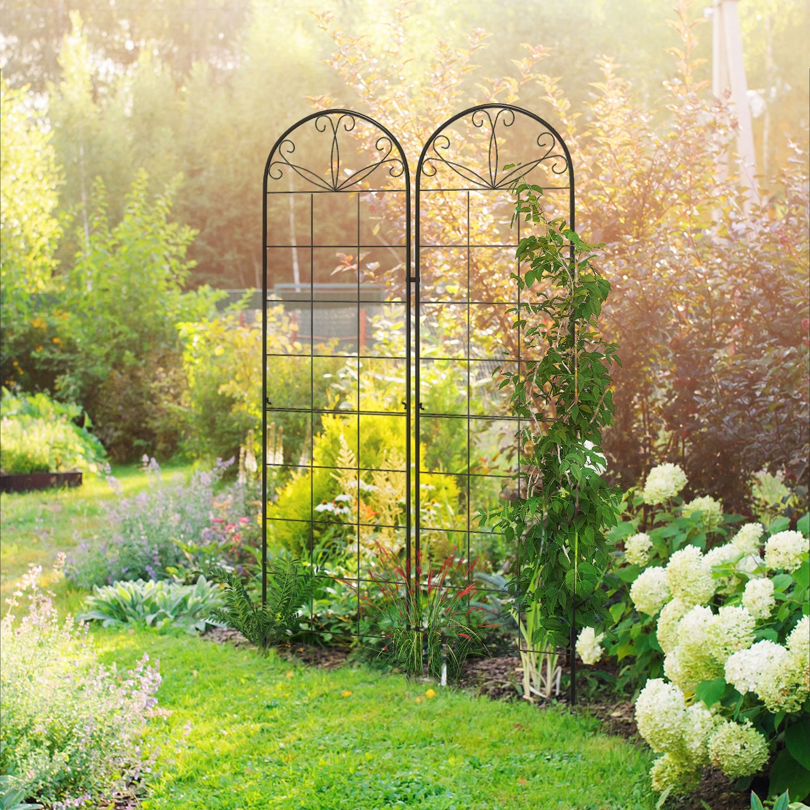 Metal Trellis Set of 2, Garden Trellis for Climbing Plants Support Frames, Grid Design