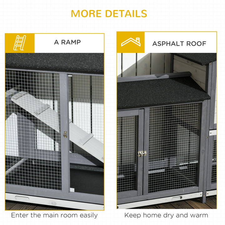 2-Tier Large Rabbit Hutch Outdoor with Double Side Run Boxes, No-leak Plastic Tray, Ramp, 230 x 53 x 93.5cm, Light Grey