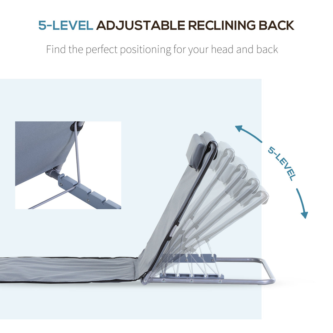 MCL Set of 2 Foldable Garden Beach Chair Mat Lightweight Outdoor Sun Lounger Seats Adjustable Back Metal Frame PE Fabric Head Pillow w/ Carry Bag,Grey