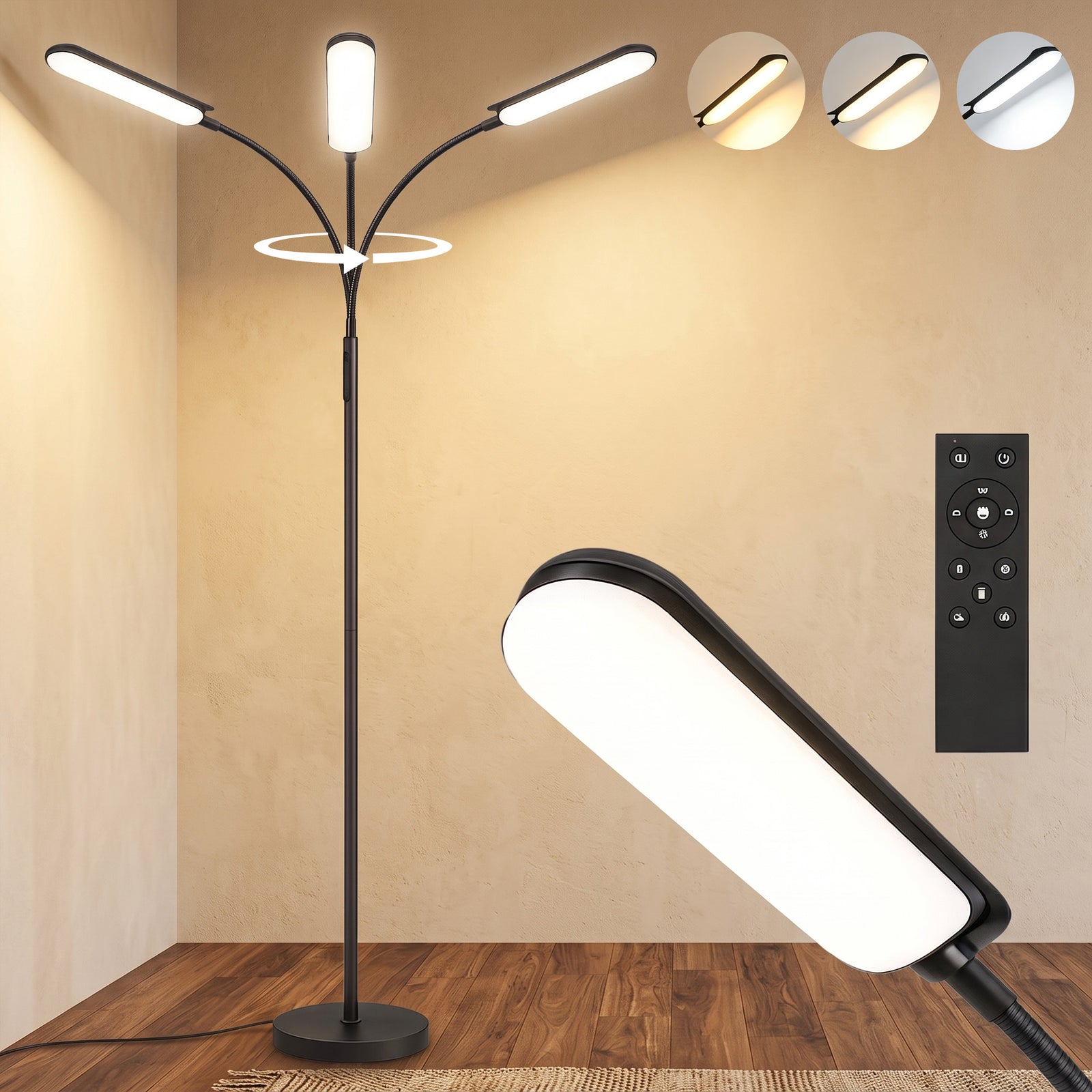 LED Floor Lamp, Standing Lamp with Remote & Touch Control, Stepless Di
