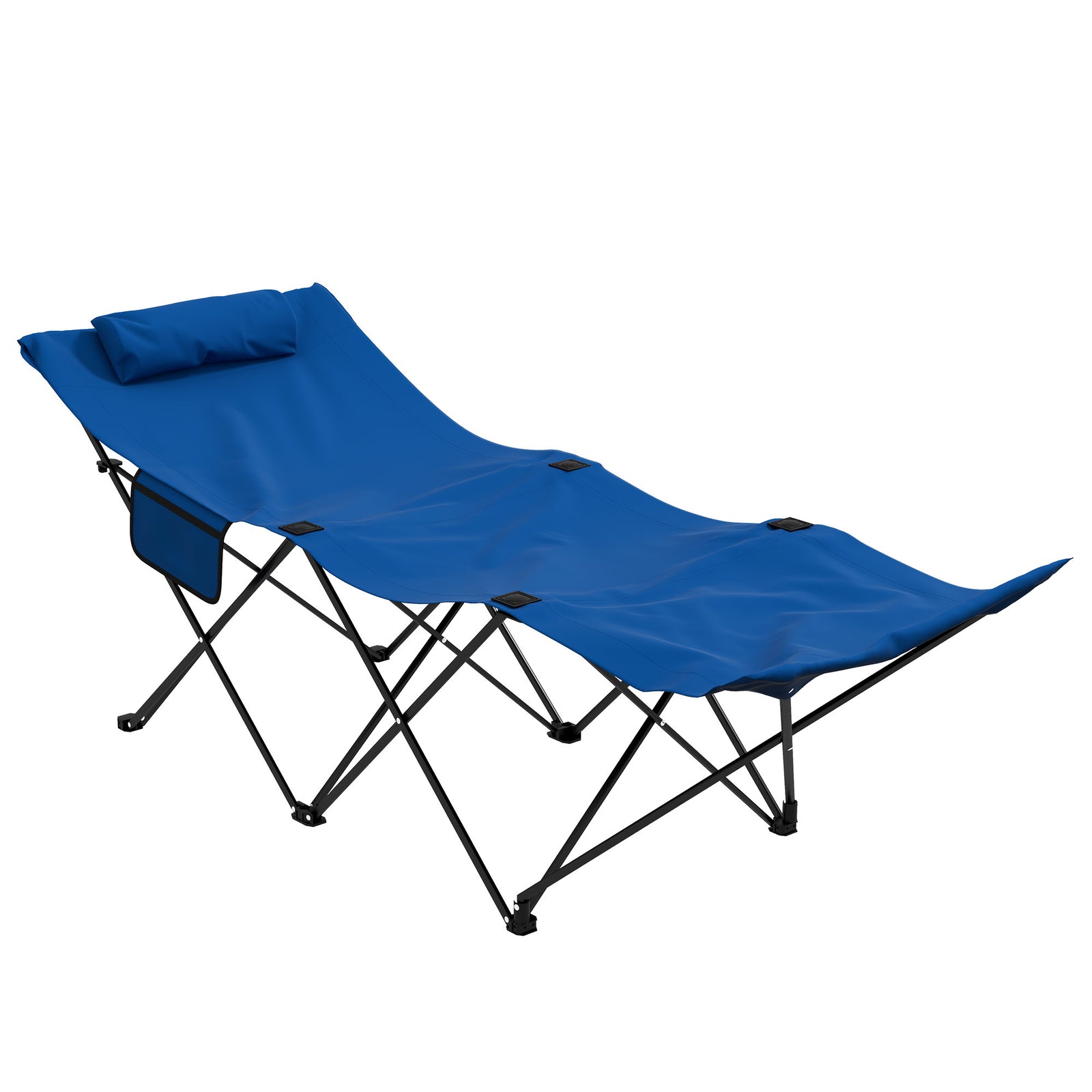Camping Bed for Adults, Single Folding Camp Bed, Portable Camping Cot with Side Pocket, Headrest and Oxford Seat for Outdoor, Travel, Fishing, Dark Blue