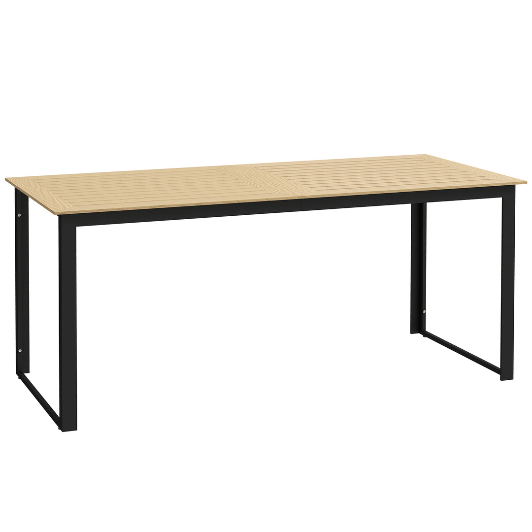 Garden Table for 6 People, 175 x 78 x 75 cm Rectangle Outdoor Dining Table with Slatted Top, Metal Frame, for Balcony, Deck, Teak