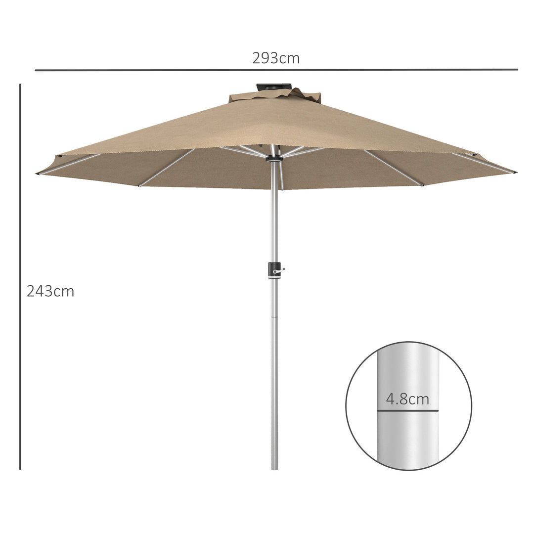 3m Parasol, with Solar-Powered LED Lights - Khaki
