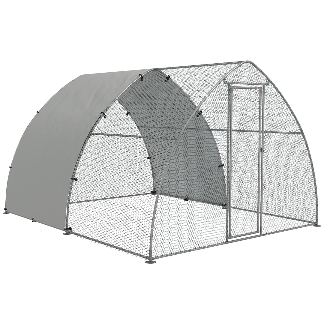 Galvanised Outdoor Chicken Coop, with Cover, for 8-12 Chickens, Hens, Ducks, Rabbits, 3 x 3.8 x 2.2m - Silver Tone