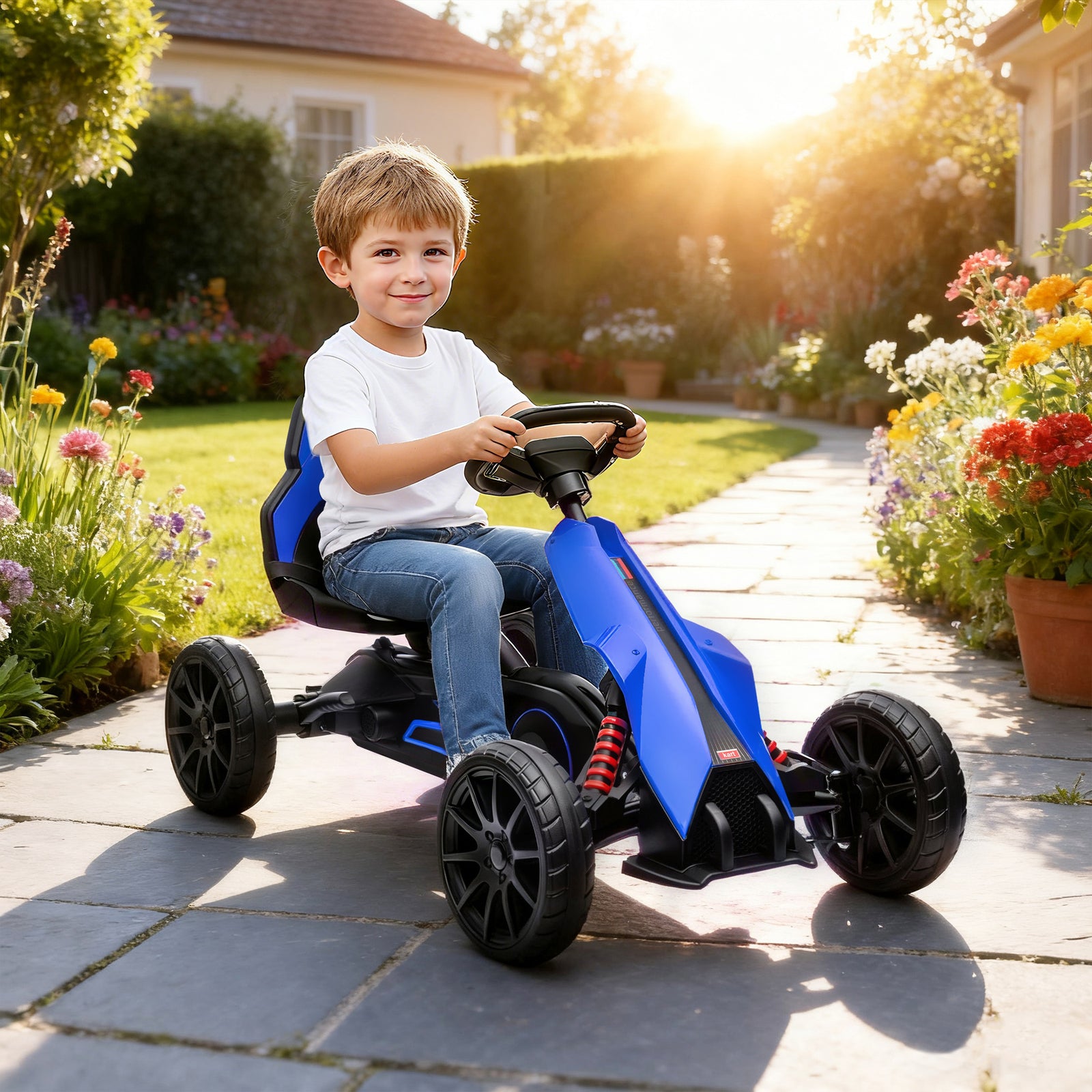 Kids Pedal Go Kart, with Adjustable Seat, EVA Wheels, Seat, Handbrake 