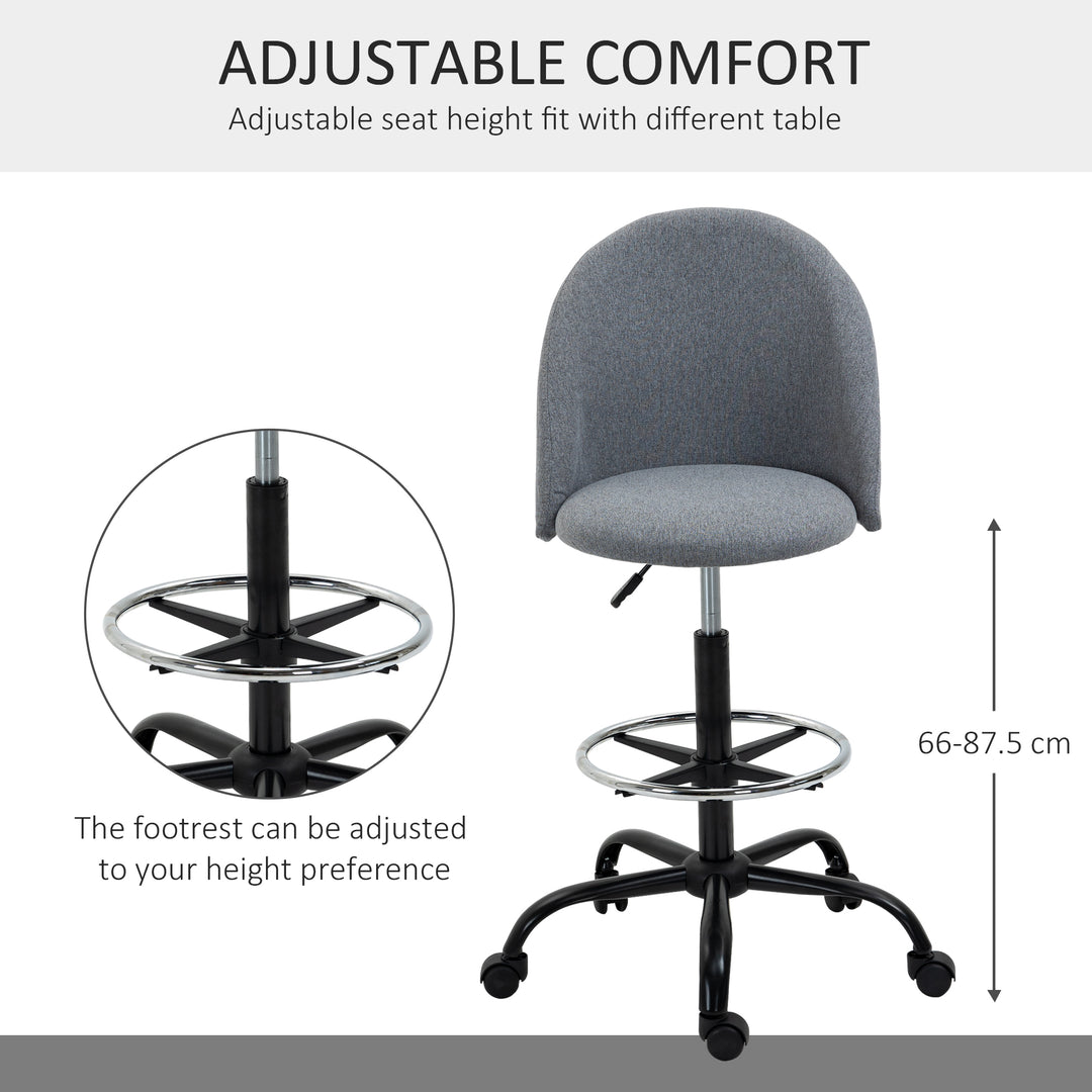 Ergonomic Drafting chair Adjustable Height w/ 5 Wheels Padded Seat Footrest 360° Swivel Freely Comfortable Versatile Use For Home Office - Grey