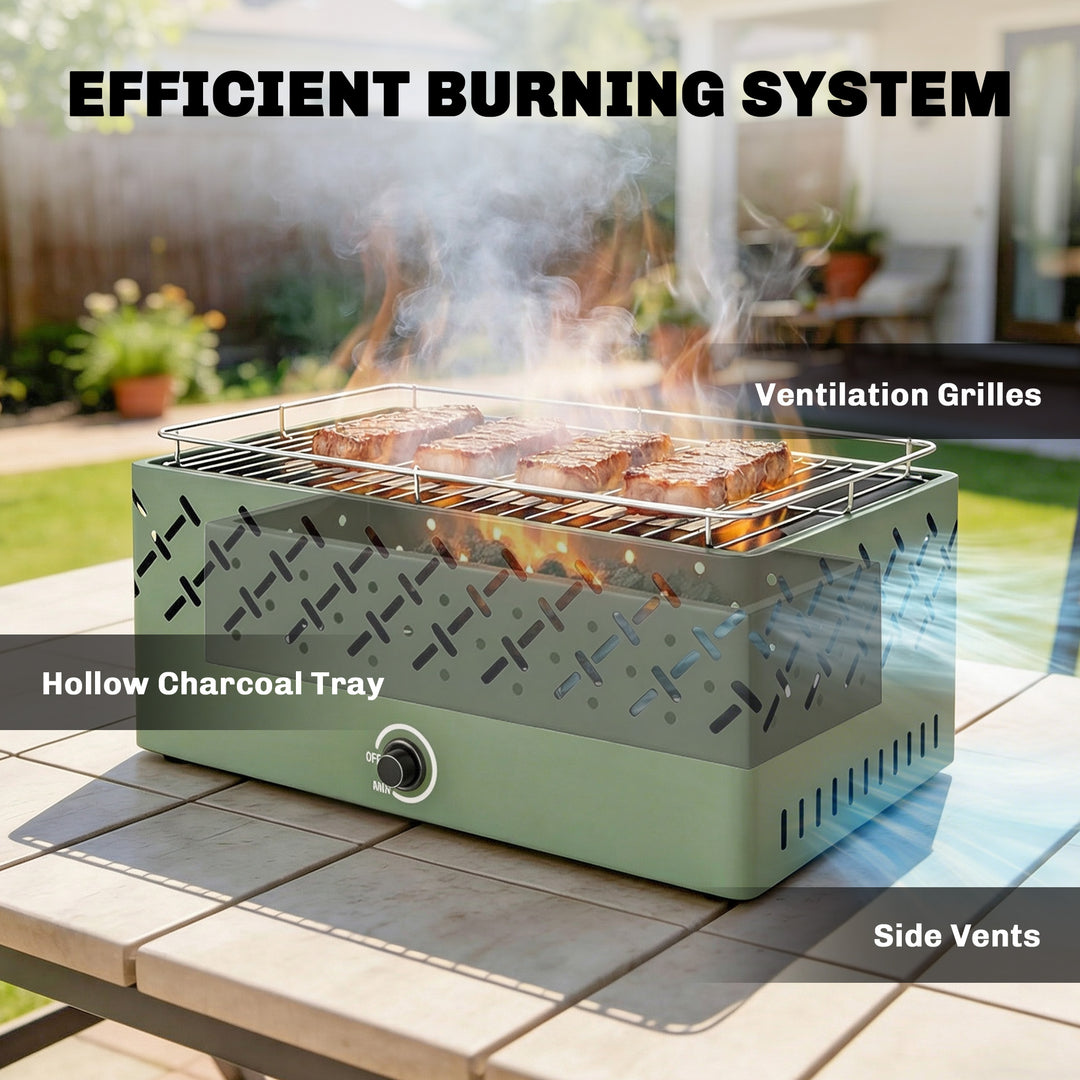 Portable Charcoal BBQ Grill, Battery Powered Barbecue Grill with Built