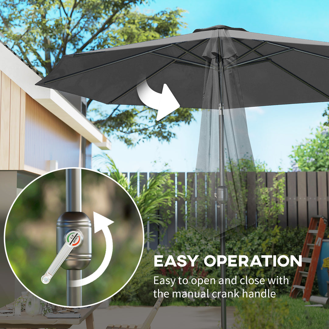 MCL 3(m) Tilting Parasol Garden Umbrellas, Outdoor Sun Shade with 8 Ribs, Tilt and Crank Handle for Balcony, Bench, Garden, Dark Grey