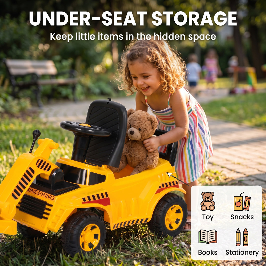 Ride On Tractor, Kids Bulldozer Pull Cart with Horn, Storage, Front - view 6