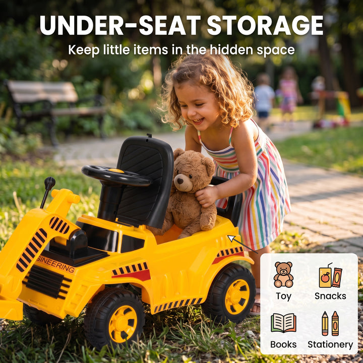 Ride On Tractor, Kids Bulldozer Pull Cart with Horn, Storage, Front - view 6