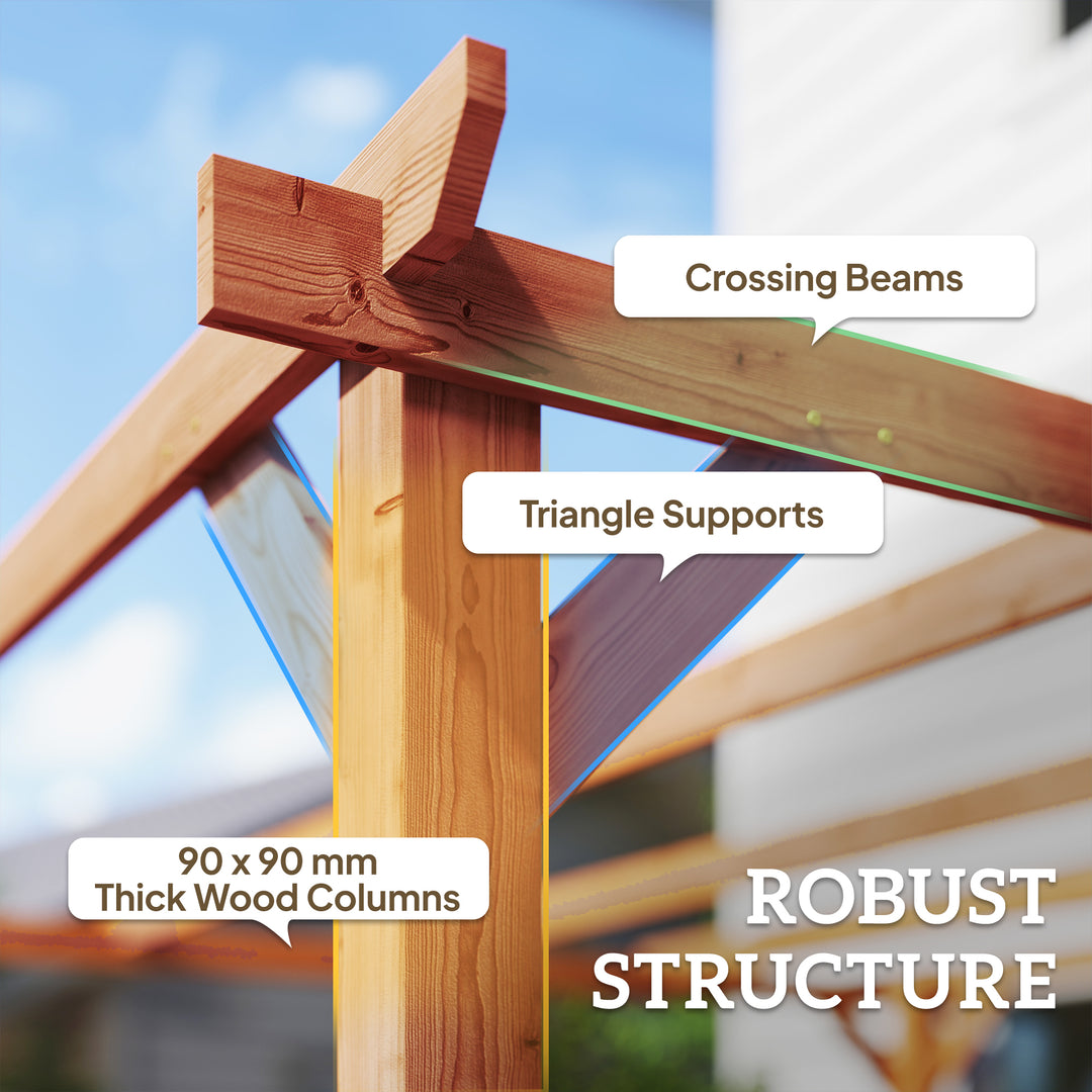 3 x 3 m Wooden Pergola Kit, Garden Pergola Gazebo Grape Trellis with Triangle Supports, 5 Beams