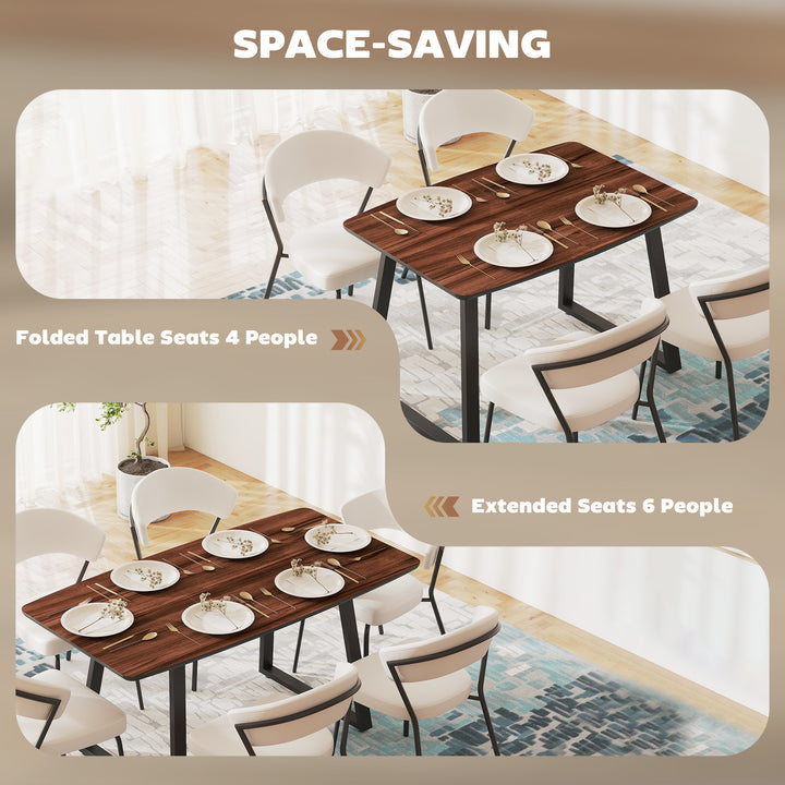 Extendable Dining Table Rectangular Wood Effect Tabletop for 4-6 People with Steel Frame & Hidden Leaves for Kitchen, Dining Room, Living Room