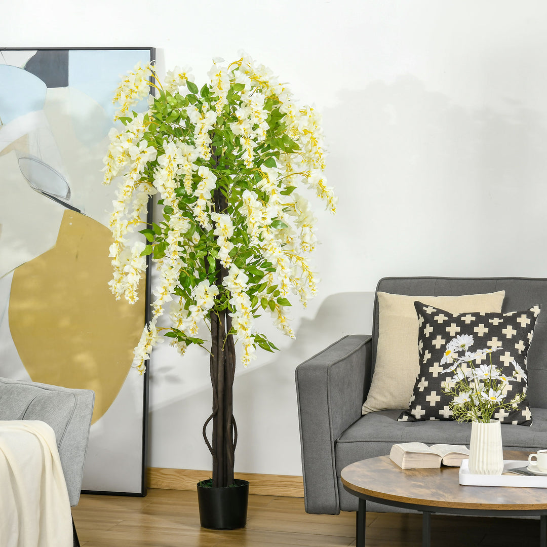 MCL Artificial Realistic White Wisteria Tree Faux Decorative Plant in Nursery Pot for Indoor Décor, 160cm