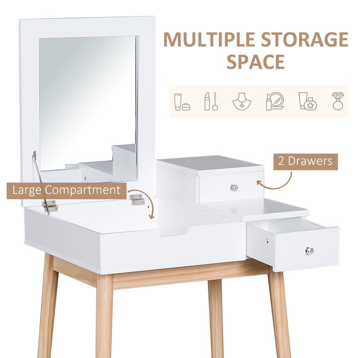 Dressing Table with Flip-up Mirror, Makeup Desk with 2 Drawers, Vanity Table Writing Desk for Bedroom Living Room, White