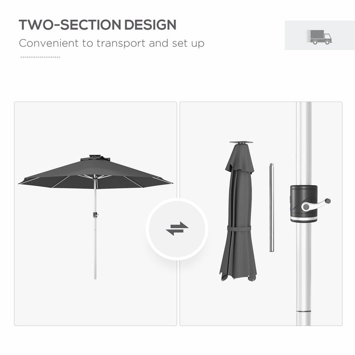 3m Parasol, with Solar-Powered LED Lights - Grey