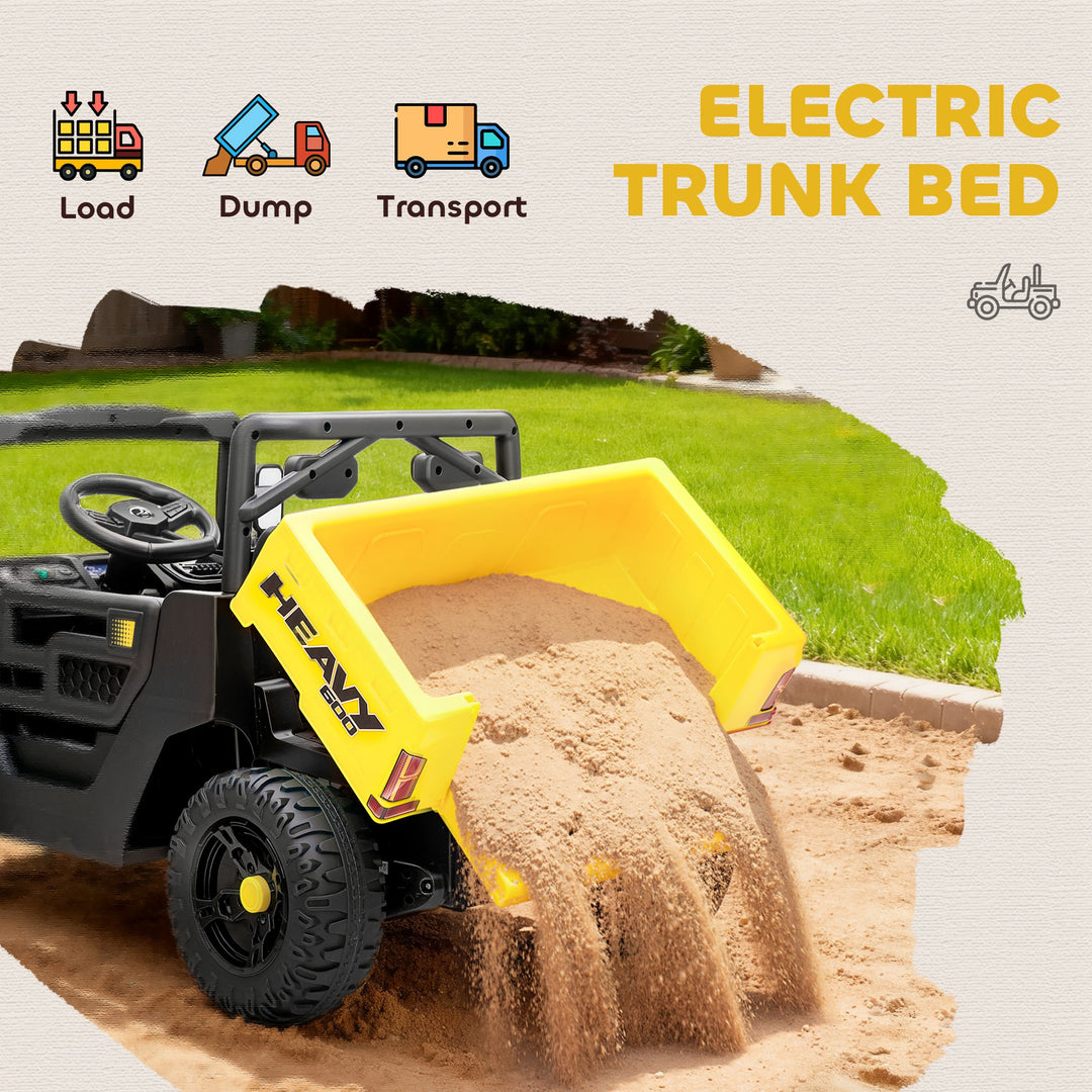 Kids Ride on Car, 12V Electric Kids UTV with Electric Dump Bed, 4-Wheel Suspension for 3-8 Years