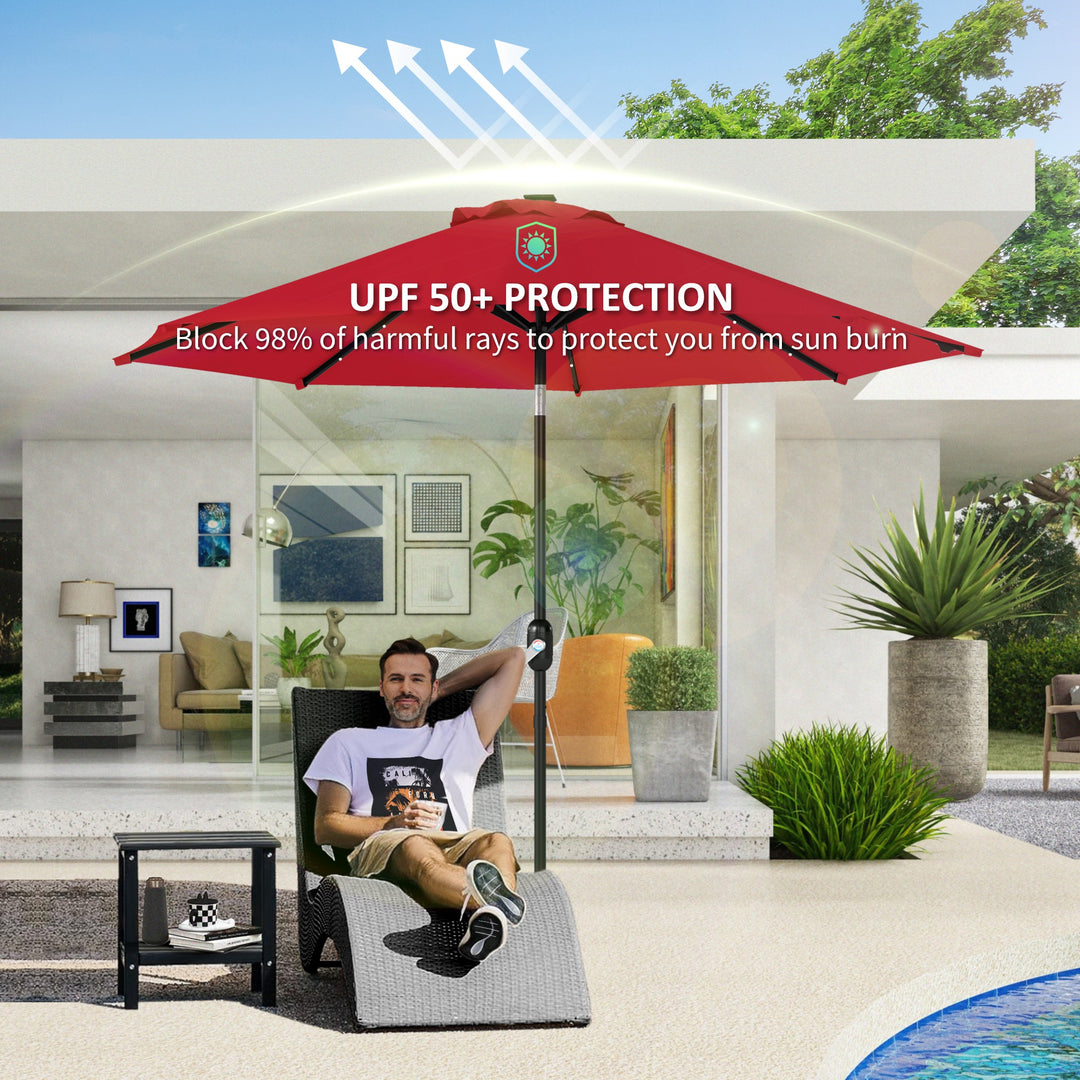 3 m Replacement Parasol Canopy with Top Vent, UPF 50+ Garden Parasol Replacement Canopy, 8 Rib Parasol Cover Replacement Fits Various Frames, Red