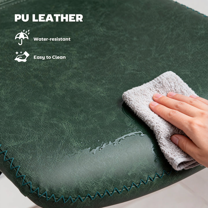 MCL Bar Stools Set of 2, PU Leather Barstools with Backrest and Footrest for Kitchen, Counter, Breakfast Bar, Green