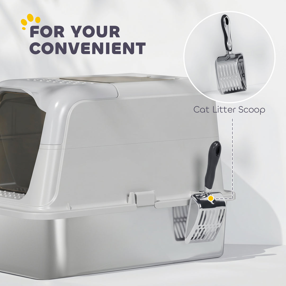Extra Large Stainless Steel Litter Box, Enclosed Cat Litter Tray with 