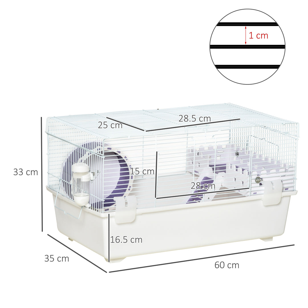 PawHut Two-Tier Hamster Cage, Multi-Storey Gerbil Haven, Small Animal Habitat with Water Bottle, Exercise Wheel, Ladder, White | Aosom UK