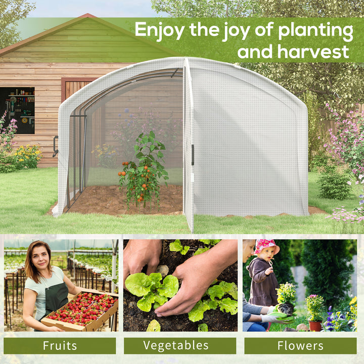 Polytunnel Greenhouse Walk-in Grow House with UV-resistant PE Cover, Door, Galvanised Steel Frame, 4 x 3 x 2m, White