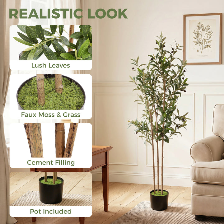 Decorative Artificial Plant, 148 cm Silk Olive Tree with 553 Leaves in