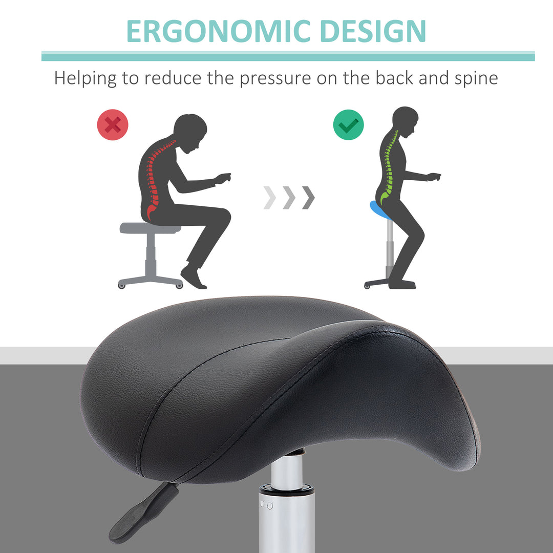 MCL Cosmetic Stool 360° Rotate Height Adjustable Salon Massage Spa Chair Hydraulic Rolling Faux Leather Saddle Stool Mobility, Black