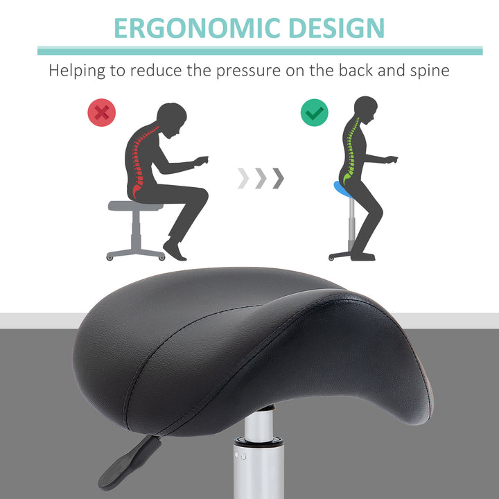 Cosmetic Stool 360° Rotate Height Adjustable Salon Massage Spa Chair Hydraulic Rolling Faux Leather Saddle Stool Mobility, Black
