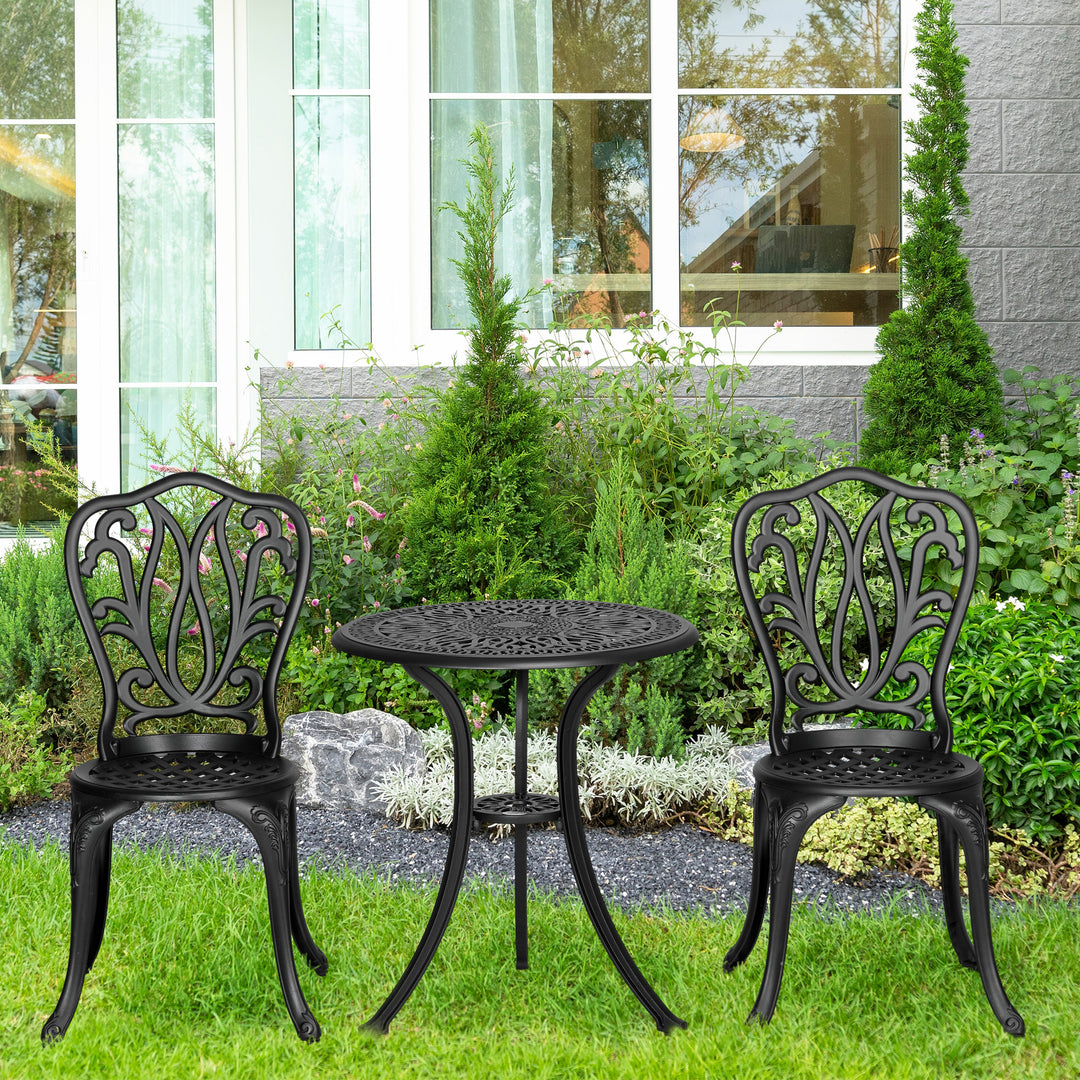 3 Piece Garden Bistro Set, Cast Aluminium Outdoor Furniture Set with U