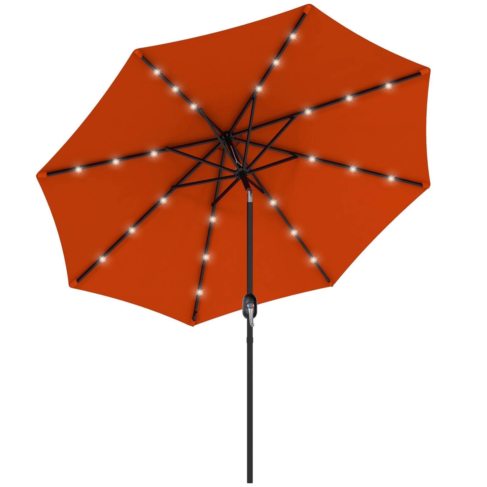 2.7m Outdoor Patio Garden Umbrella Parasol with Tilt Crank and 24 LEDs Lights, Orange