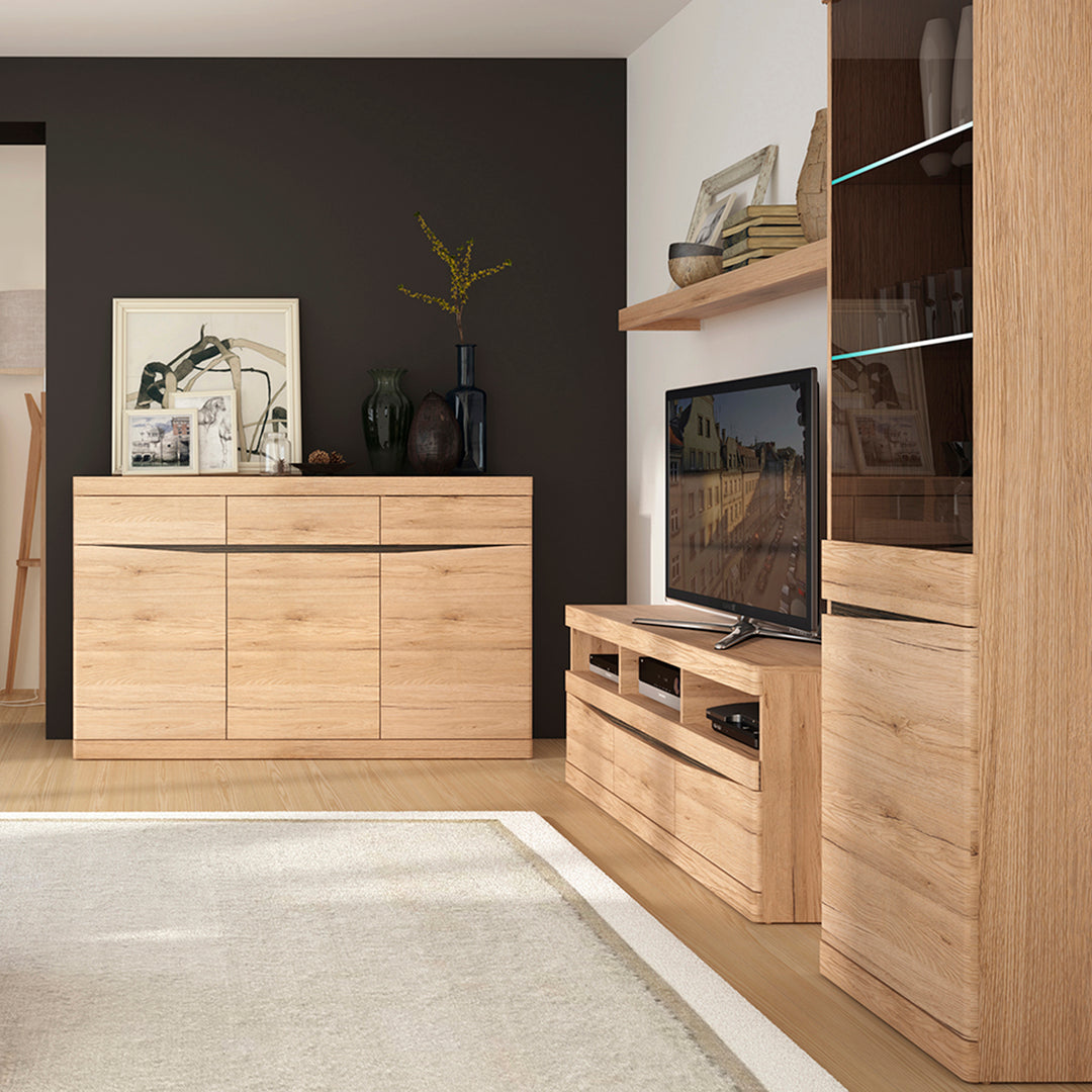 Kensington Wide 3 drawer TV unit in Oak