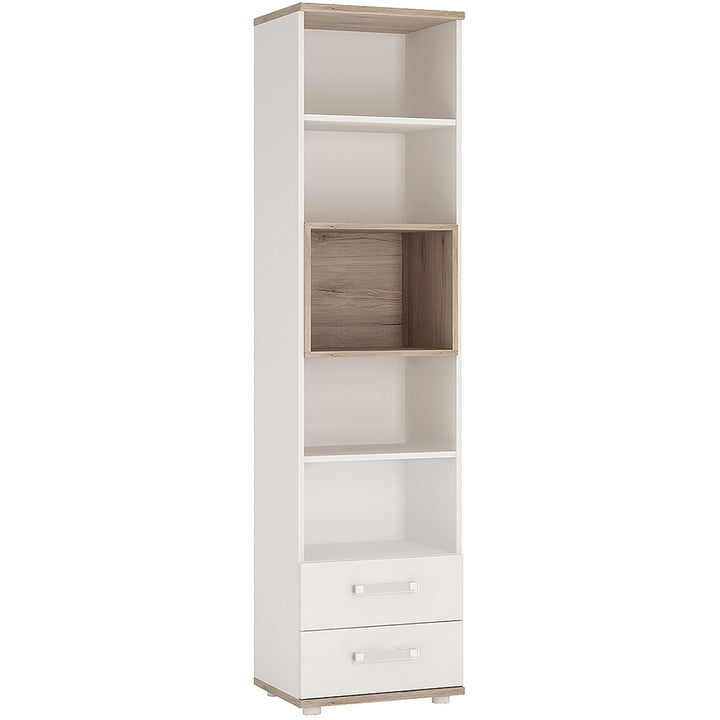 4Kids Tall 2 Drawer Bookcase in Light Oak and white High Gloss (opalino handles)