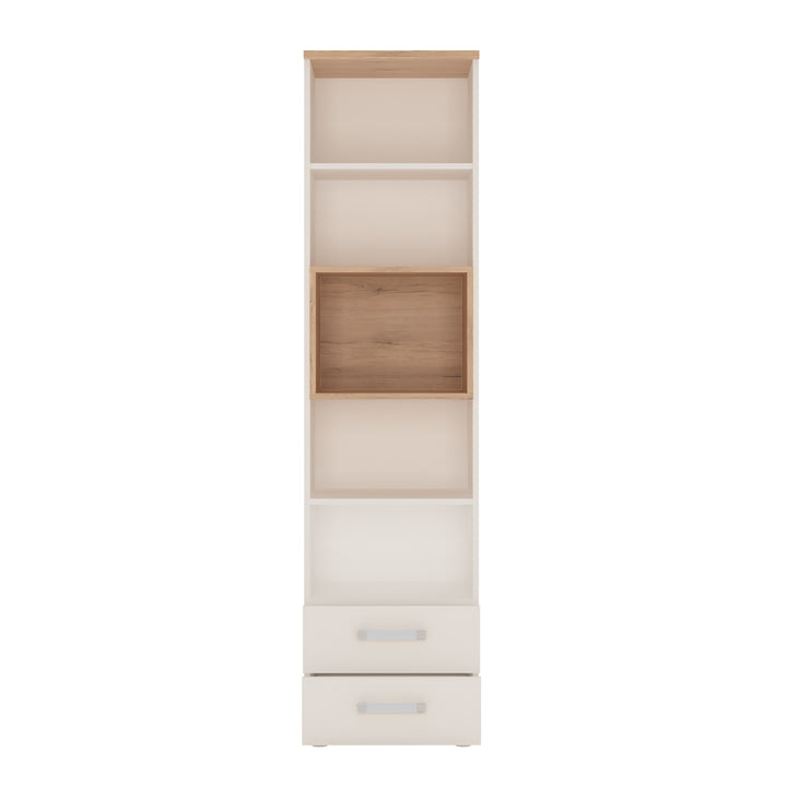 4Kids Tall 2 Drawer Bookcase in Light Oak and white High Gloss (opalino handles)