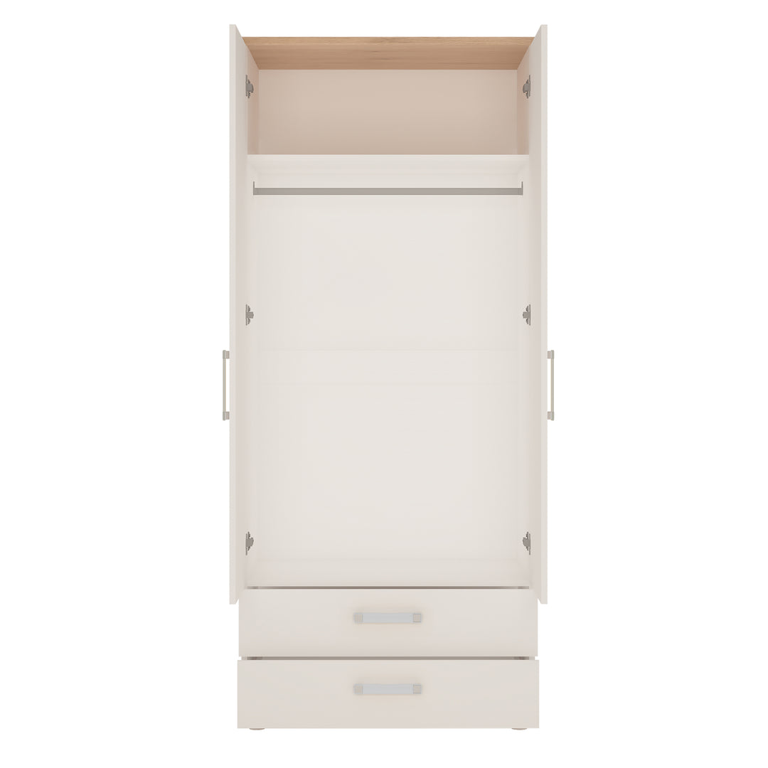 4Kids 2 Door 2 Drawer Wardrobe in Light Oak and white High Gloss (opalino handles)