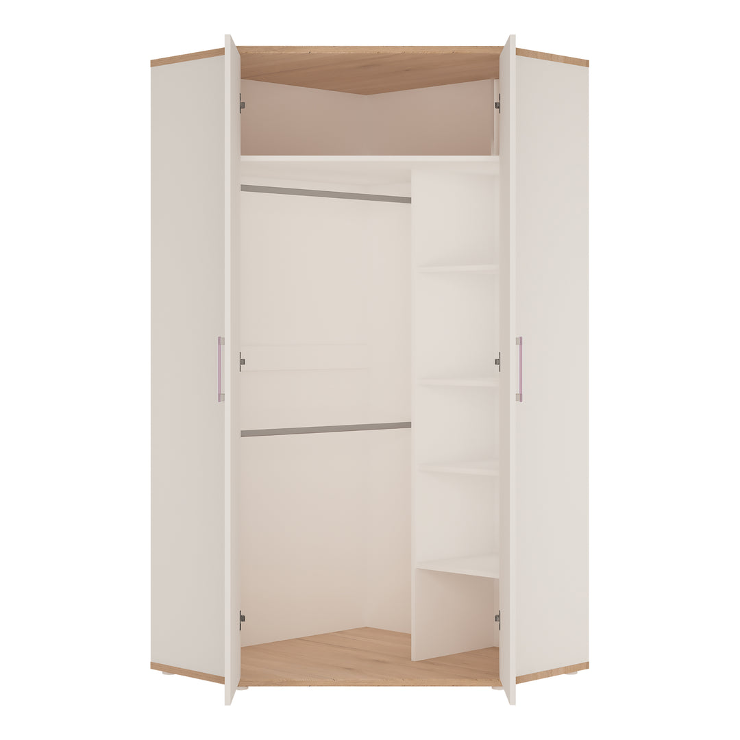 4Kids Corner Wardrobe in Light Oak and white High Gloss (lilac handles)