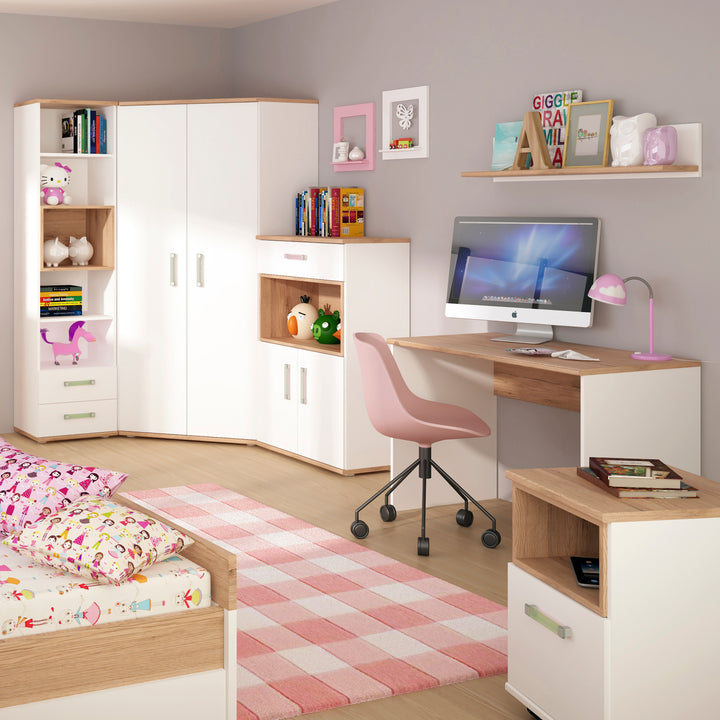 4Kids Corner Wardrobe in Light Oak and white High Gloss (lemon handles)