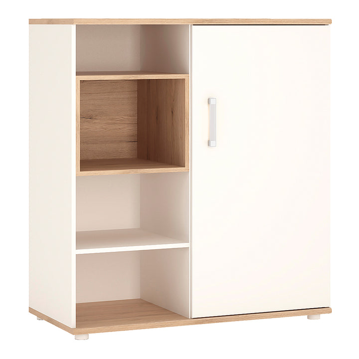 4Kids Low Cabinet with shelves (Sliding Door) in Light Oak and white High Gloss (opalino handles)